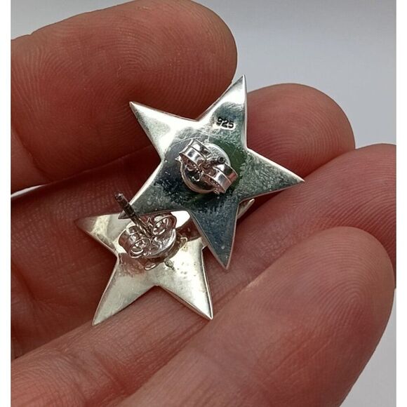 Southwest Style Sterling Silver Blue Lapis Lazuli Star Earrings Spiky Studs - Picture 3 of 3